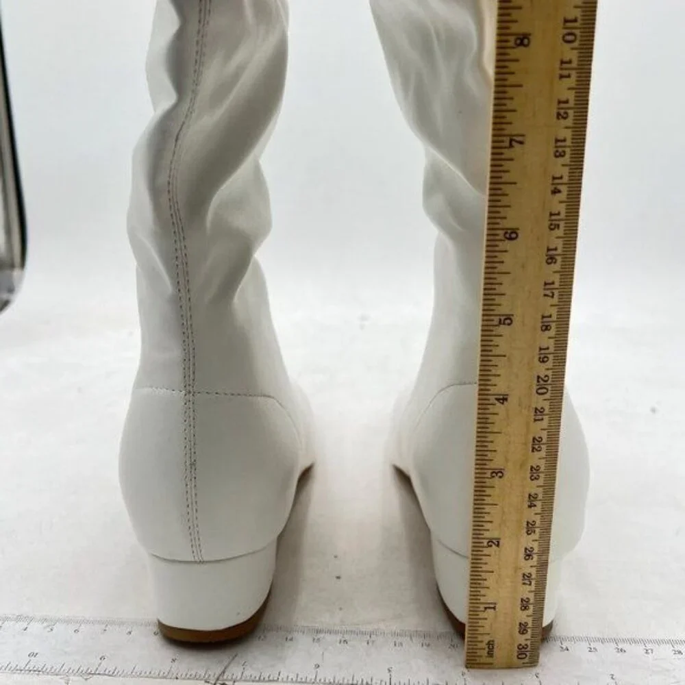 White Women's Faux Leather Knee High Flat Slouch Boots